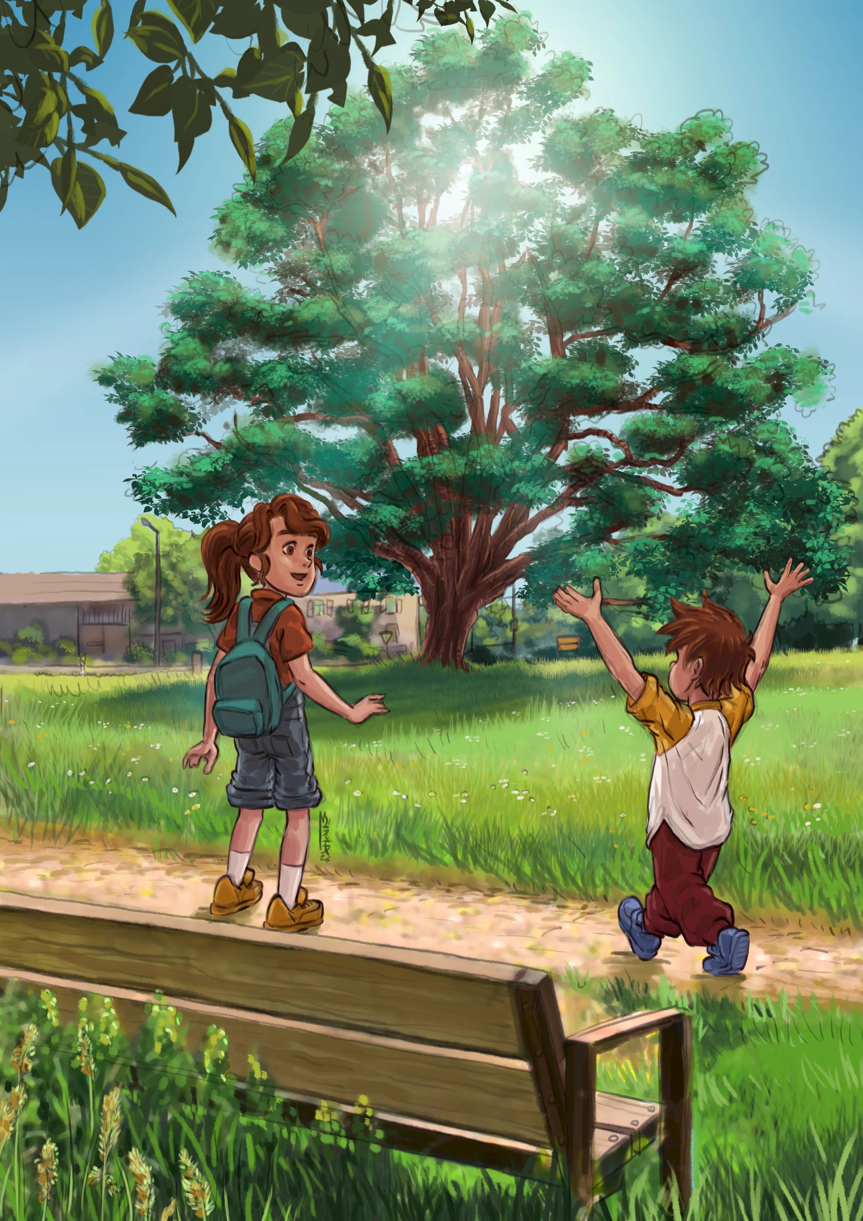 Mia und Emil bei der alten Eiche in Saeul